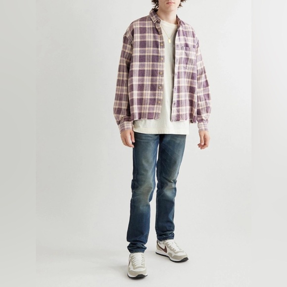 John Elliott - Hemi Frayed Checked Cotton-Flannel Shirt - Purple Sz 3 (M-L)